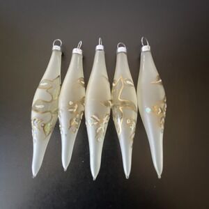 Vtg Bradford Christmas‎ Ornaments Frosted Glass Gold Icicle Tear Drop Lot 5